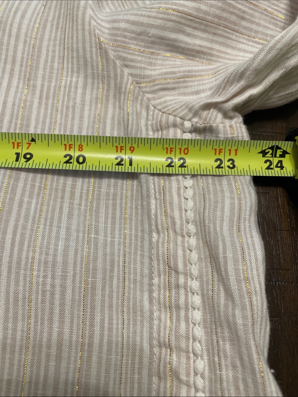 Antibes Blanc Linen Blend Tunic Shirt Women’s XL Beige Gold Stripe Button Front - Picture 10 of 11